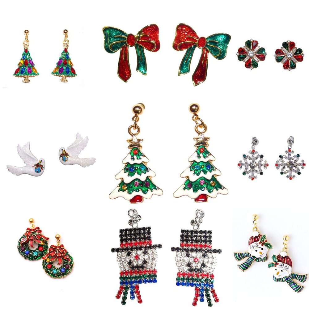 3PC Christmas Earrings Rhinestone Earrings /holiday /Christmas gift